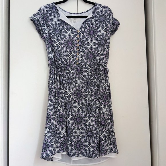 NWOT Loft XS Geo Side Tie Dolman Dress - Picture 2 of 8